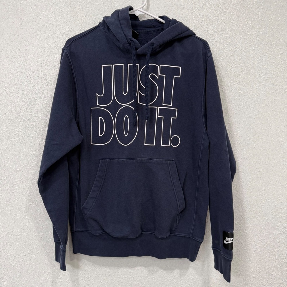 Nike Just‎ Do It Hoodie Navy Blue Graphic Pullover Sweatshirt Mens Small